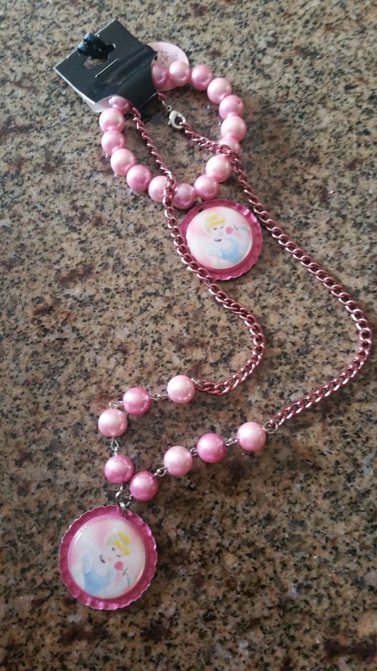 Princess cinderella necklace and bracelet set