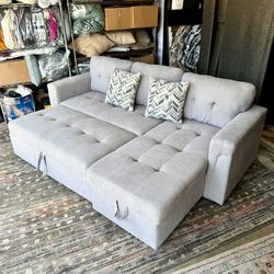 Light Gray Modern Sleeper Sectional Sofa (Fully Reversible)