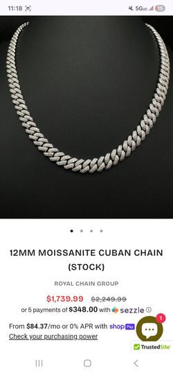 12mm moisannite cuban chain 22 inch for men