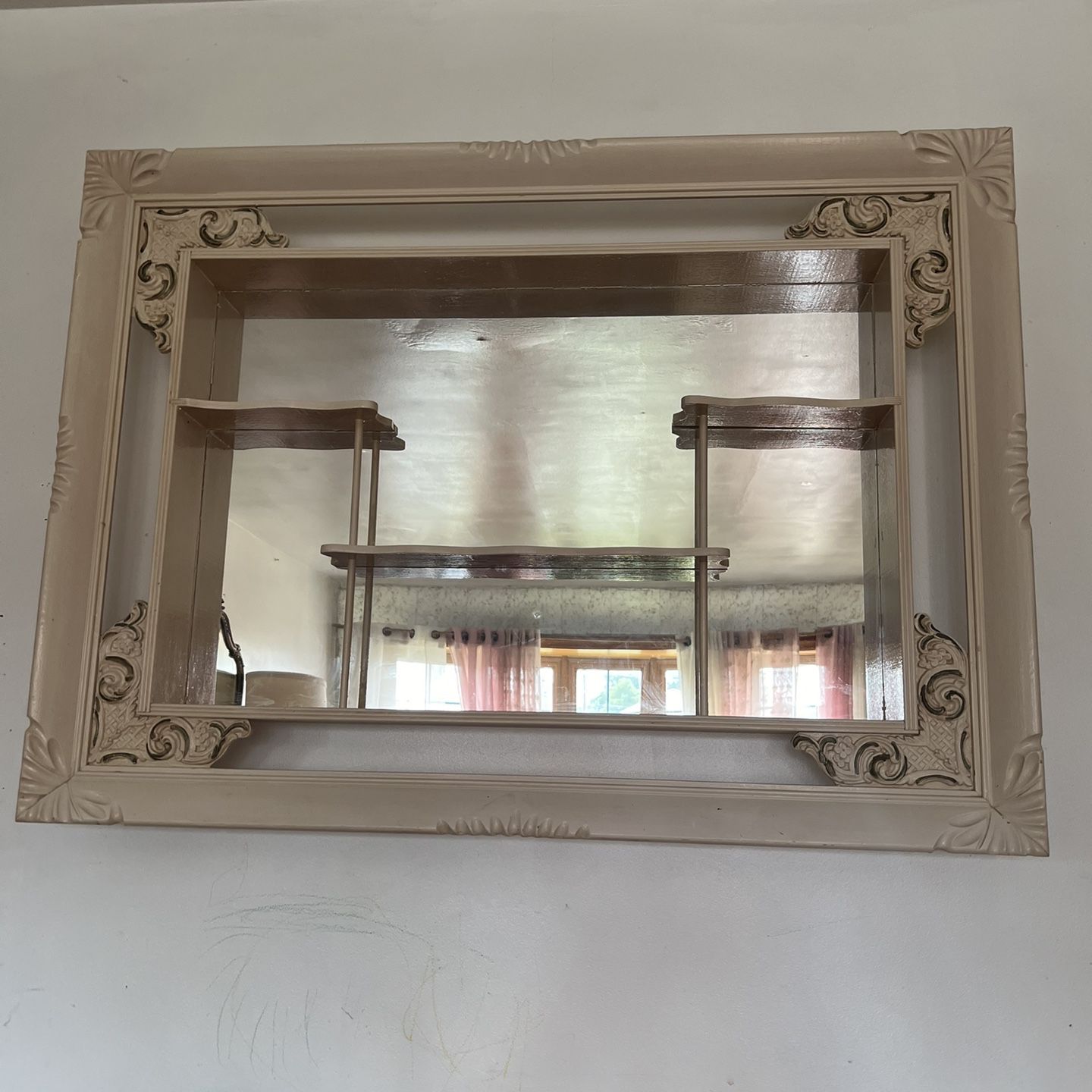 Hanging Display Cabinet With Glass Mirror Background 