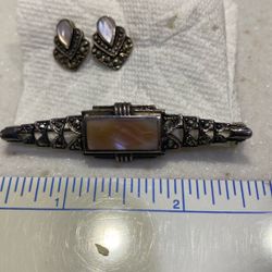 Mother Of Pearl Pin And Earrings