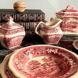 BEAUTIFUL MINT  Rare Antique 1800s Mason Ironstone Vista And Copeland Spode Red and White