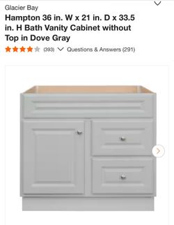 Glacier Bay Hampton 36in Bath Vanity Cabinet Dove Gray