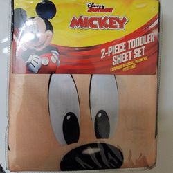 2 pc Disney Junior Mickey Mouse Toddler Crib Fitted Sheet & Reversible Pillowcase NIP