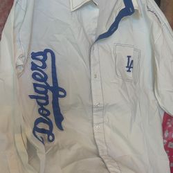 SUPER RARE Old Vintage 90s MLB Los Angeles LA Dodgers Baseball Stitched Patched Embroidered Button Up Long Sleeve Dress Shirt Jersey Size 3X NEW NEW