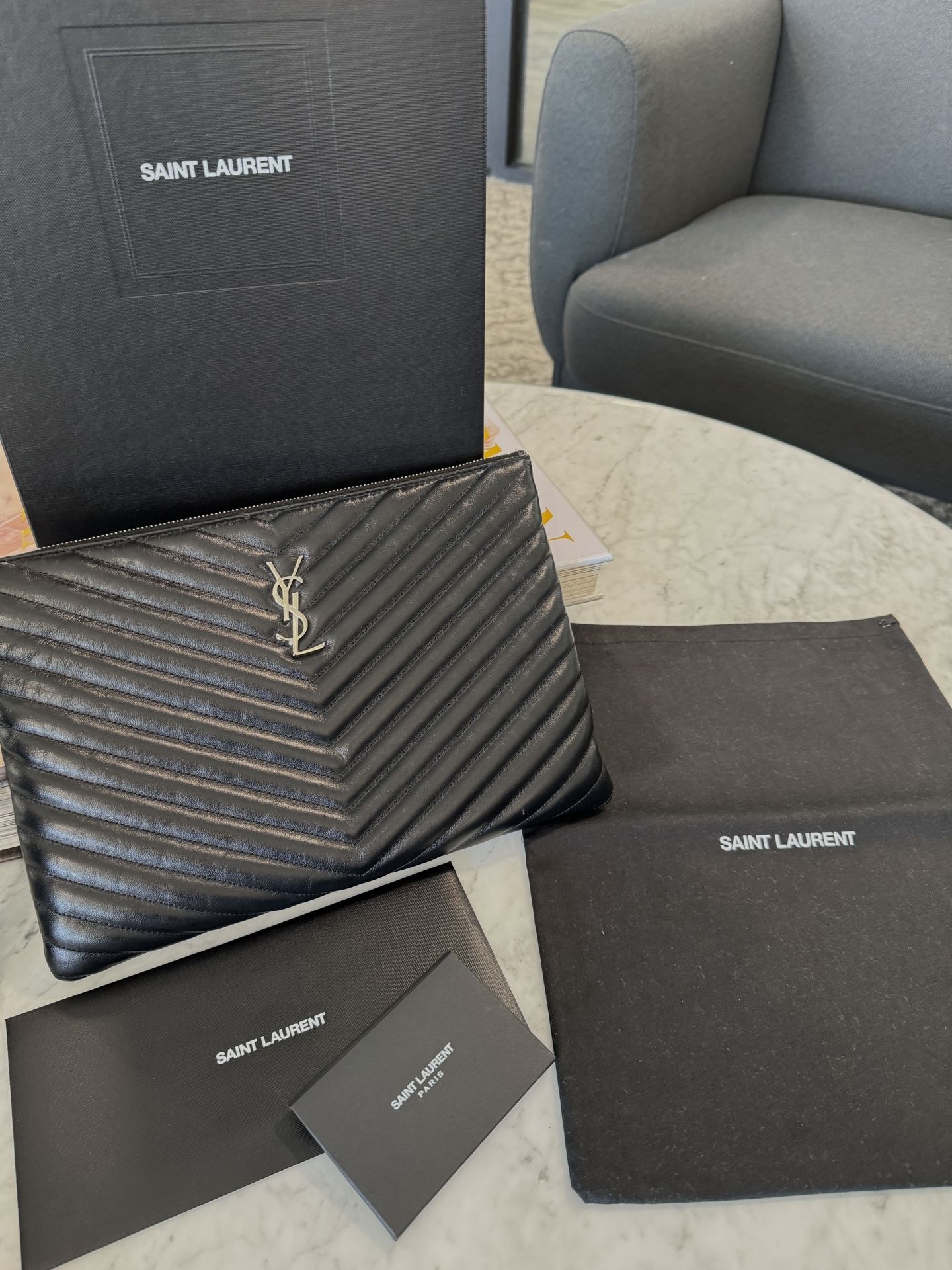 YSL Monogram Pouch Silver Hardware