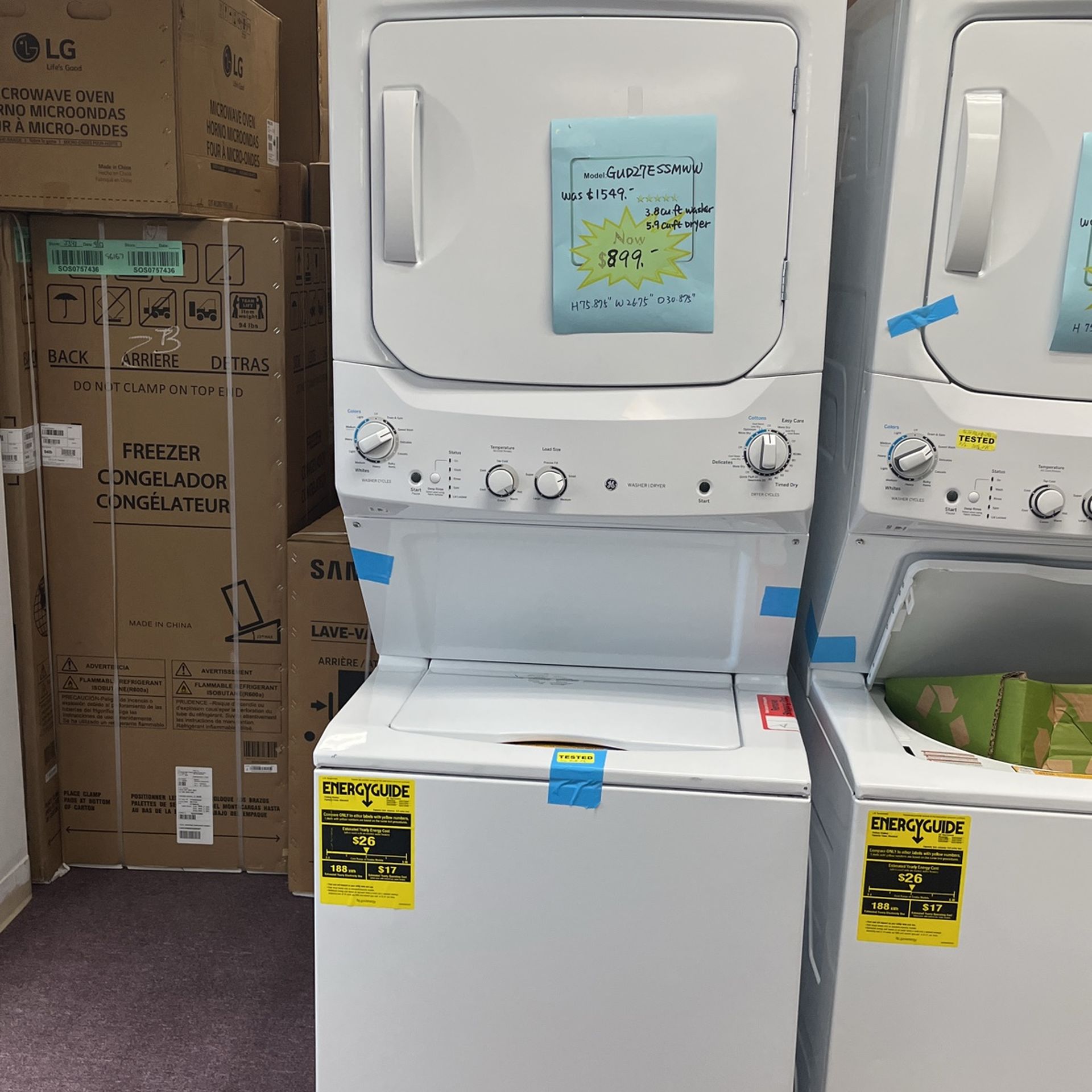 Stackable Washer And Dryer 27” In. New Open Box And 1...