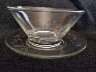 Vintage Etched Glass Bowl with Matching Saucer