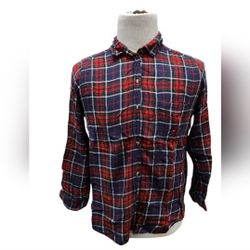 American Eagle Size XL Boyfriend Fit Red Plaid Button Down Shirt