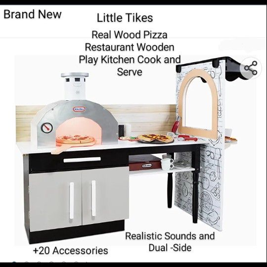 Little Tikes Real Wood Pizza Restaurant Wooden Play Kitchen Cook and Serve