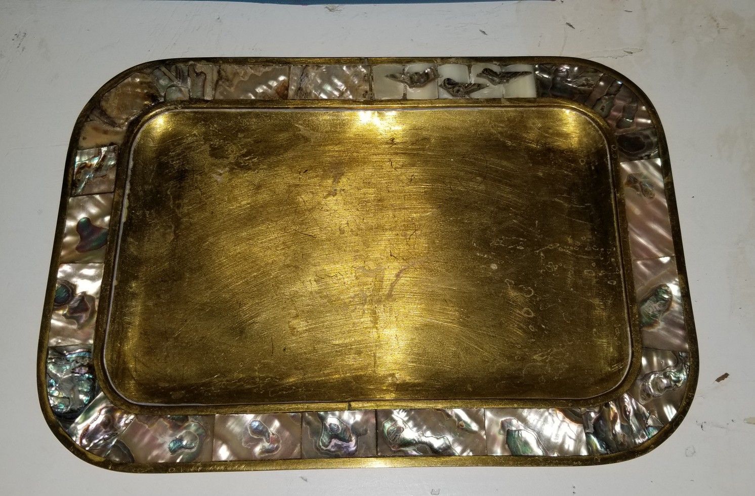 Brass and mother of pearl tray