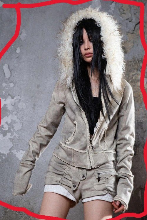 Ariadnaw Fur Hooded Jacket And No Romance Frayed Denim Jeans Size S