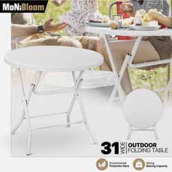 Magshion 31" Round Folding Table White Foldable Plastic Card Outdoor Utility Tables for Picnic Party Dining