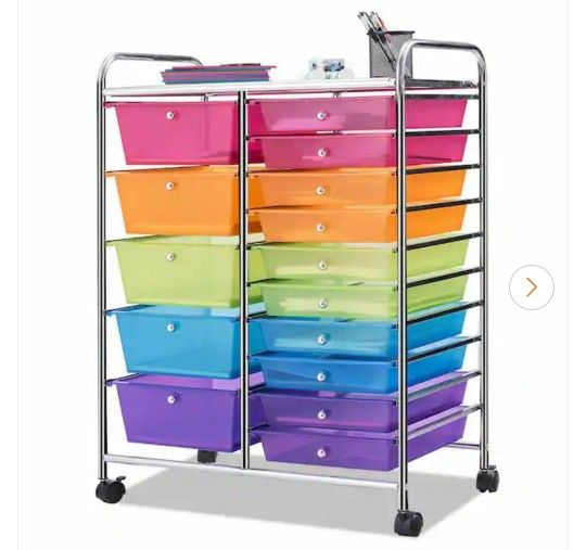 15 Drawer Rainbow 4 Wheeled Cart Room Organizer