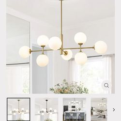 Modern 8-Light Opal Linear Kitchen Island Chandelier Black