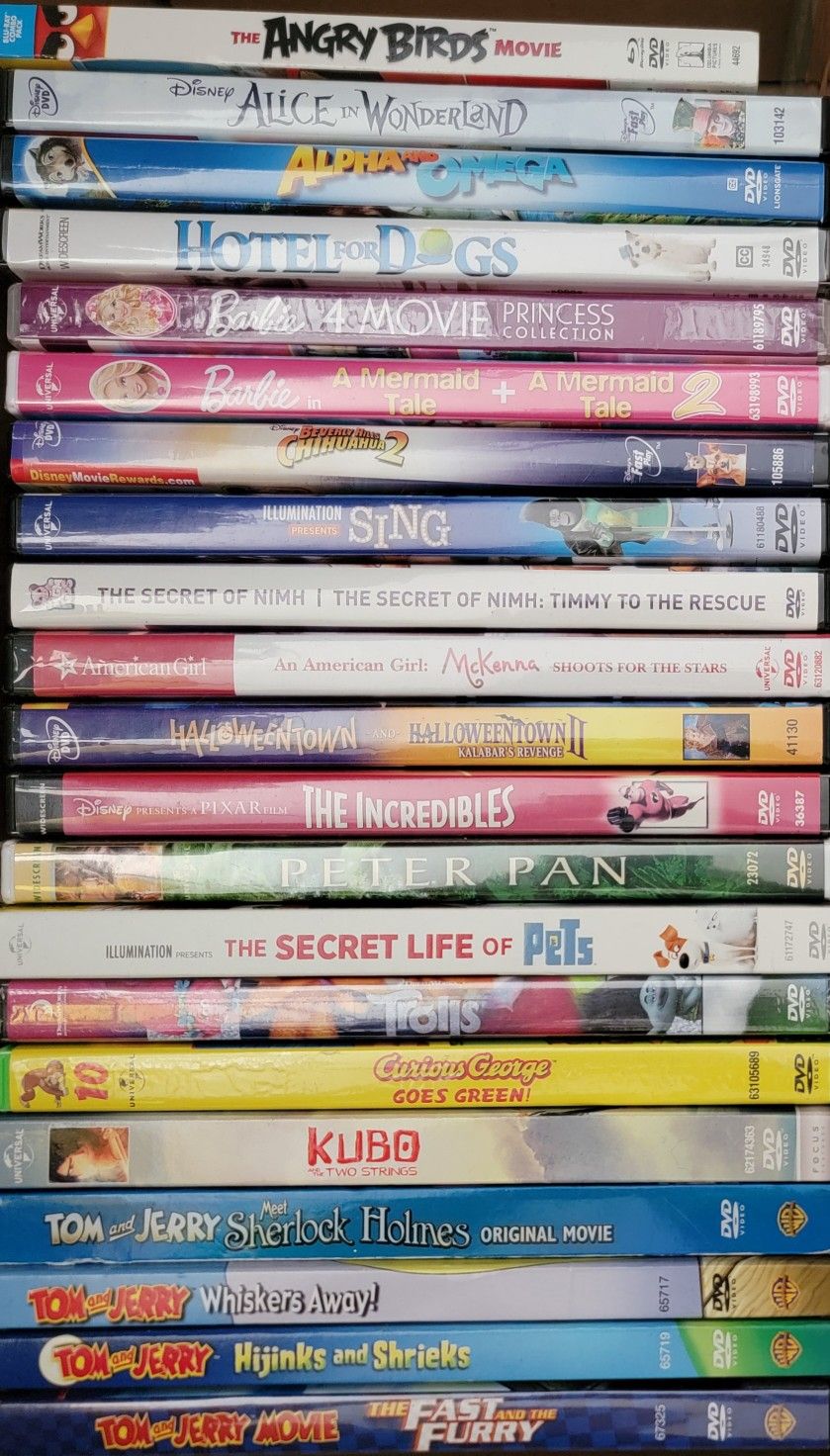 Kids DVD Lot Disney Alice Barbie Sing Pets Trolls Kubo Tom Jerry