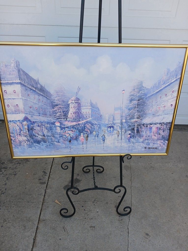Vintage R. Halen Signed French Street Scene Framed Painting