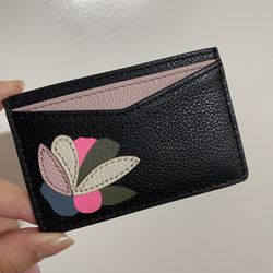 Fossil Floral Pink Black Card Case Holder Wallet