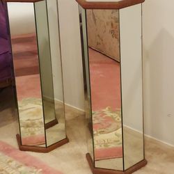 2 Postmodern Mirror Hexagonal Pedestal Stand Mirrored Column -Burbank)