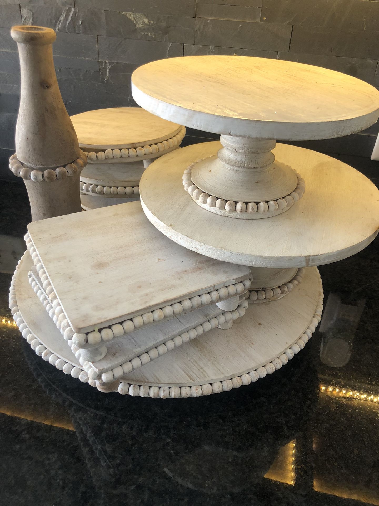 Wood Beaded 9 Piece Serving Set