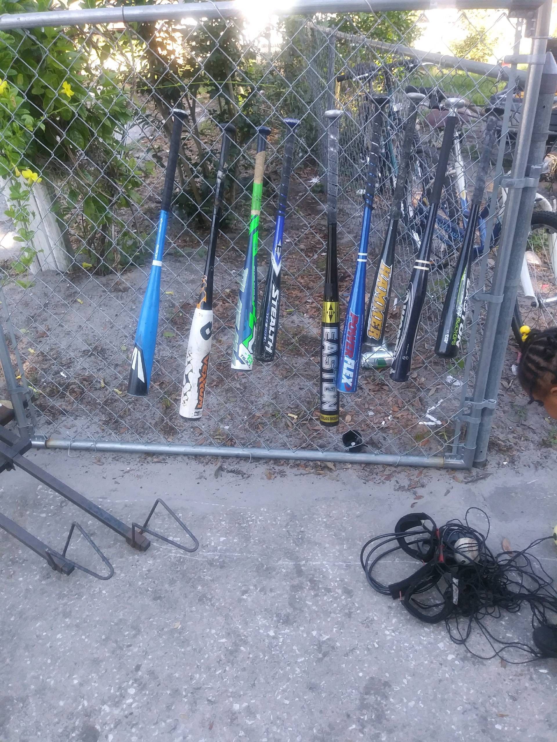 Metal baseball bats.