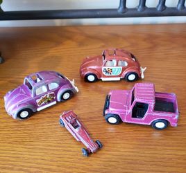 Vtg (4) Tootsie Toy VW Beetle Cars (2), Truck & Dragster Mini Car