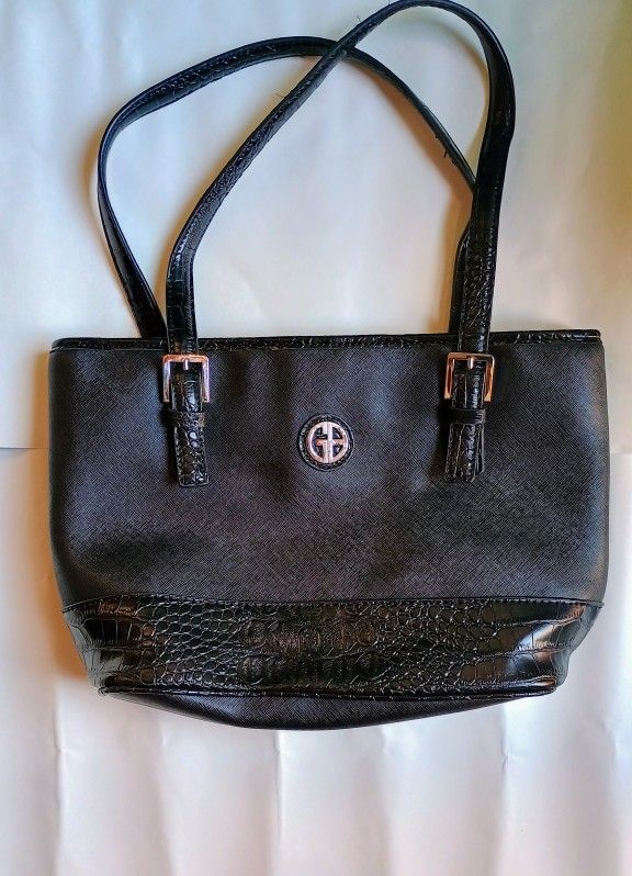 Giani Bernini Solid Black and Ostrich Tote Bag