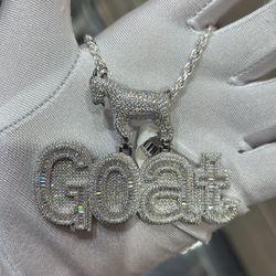 🐐 925 Silver “GOAT” Pendant with Rope Chain – 9.56 Ctw Moissanite Iced Out 💎