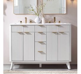 T4TREAM 48" Fluted Bathroom Vanity with Resin Sink Combo, Freestanding Modern Bathroom Storage Vanity Cabinet with Soft Closing Doors & 2 Drawers, Woo