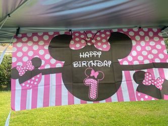 Minnie Mouse 1st Birthday Party Backdrop Banner
