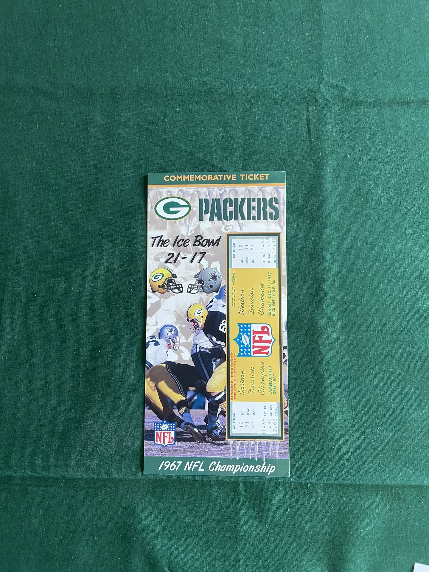 Green Bay Packers Commemorative Tickets 1967 NFL Championship Ice Bowl 4083/10,000