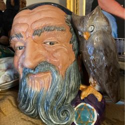 Merlin royal dalton Signed a Marked and numbers large 8 inch face mug collectible