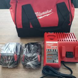 Milwaukee Tool Batteries, Charger, Bag
