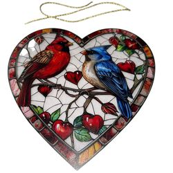 Cardinal & Bluebird Suncatcher Stained Glass Style Window Hanging Decoration New  The Cardinal & Bluebird Suncatcher is a modern, medium-sized window 