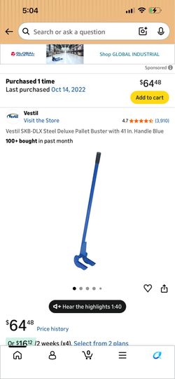Vestil SKB-DLX Steel Deluxe Pallet Buster with 41 In. Handle Blue