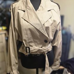Cropped, Fringed Trench Coat With Belt