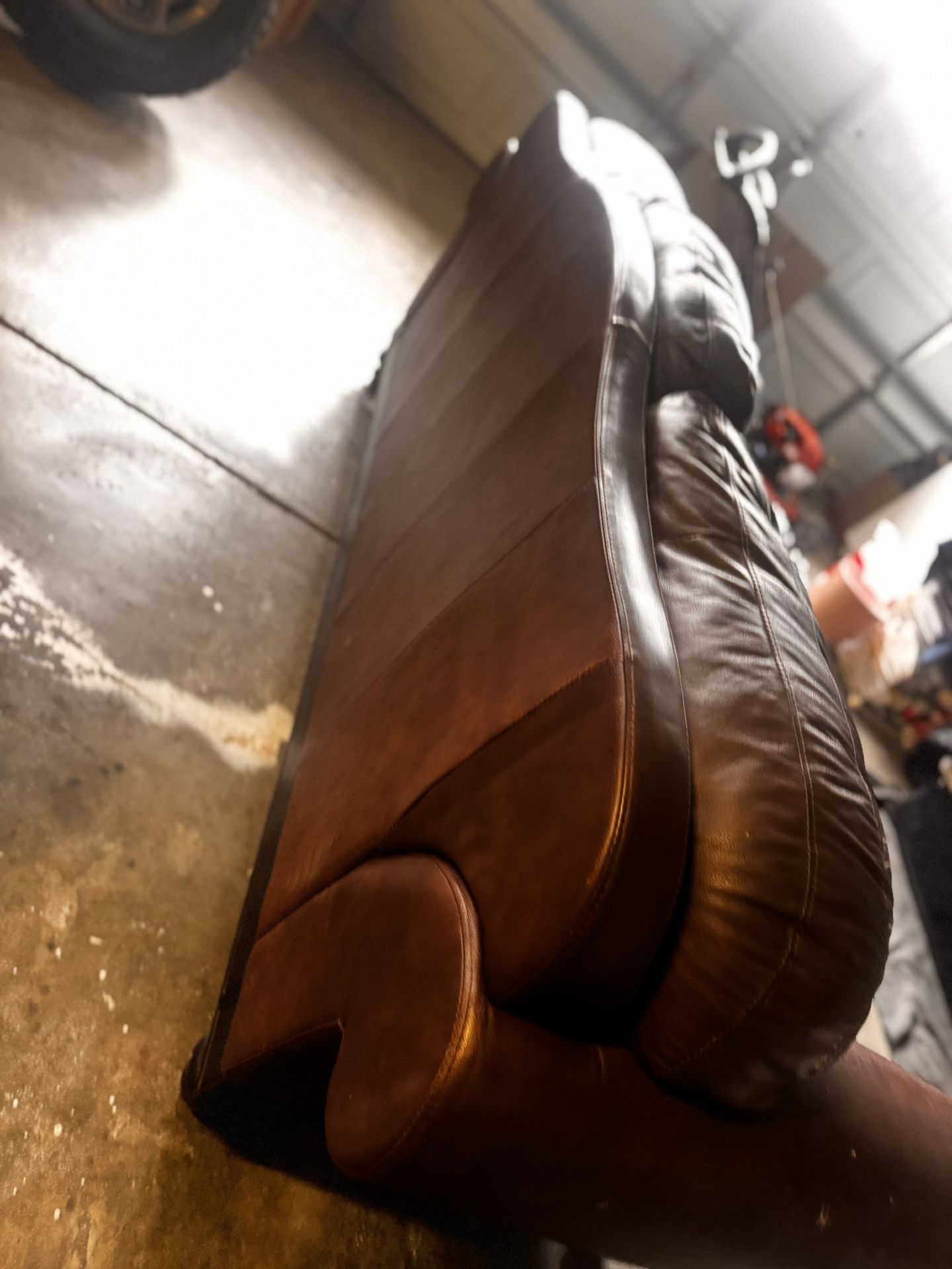 Brown leather sofa