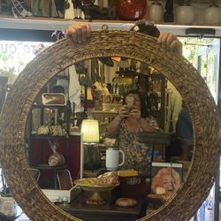 Round Woven Sea Grass Mirror