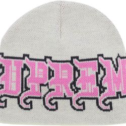 Supreme New Era Outline Beanie Pink/White