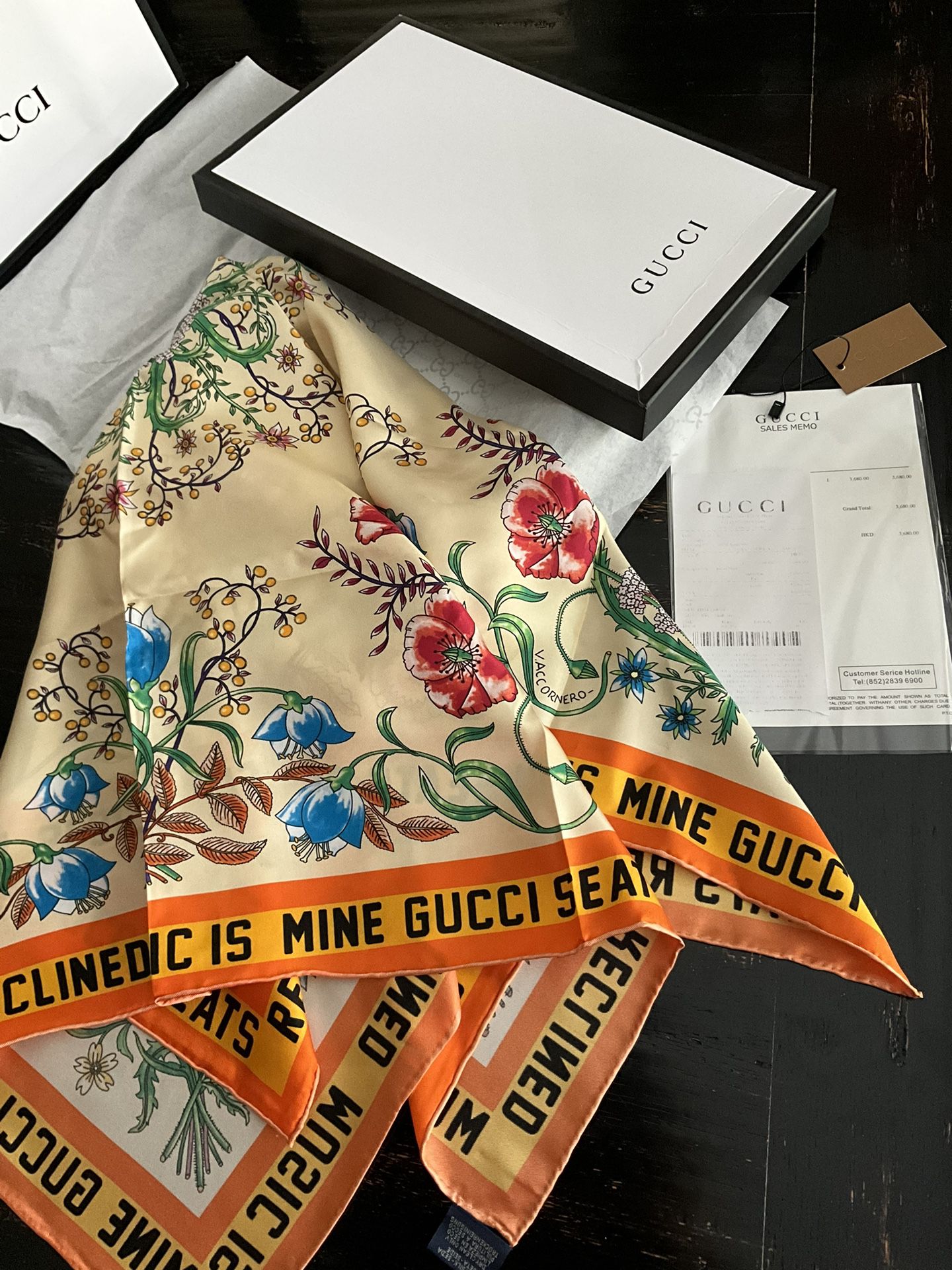 Gucci Scarf Floral 100% Silk. Made In France