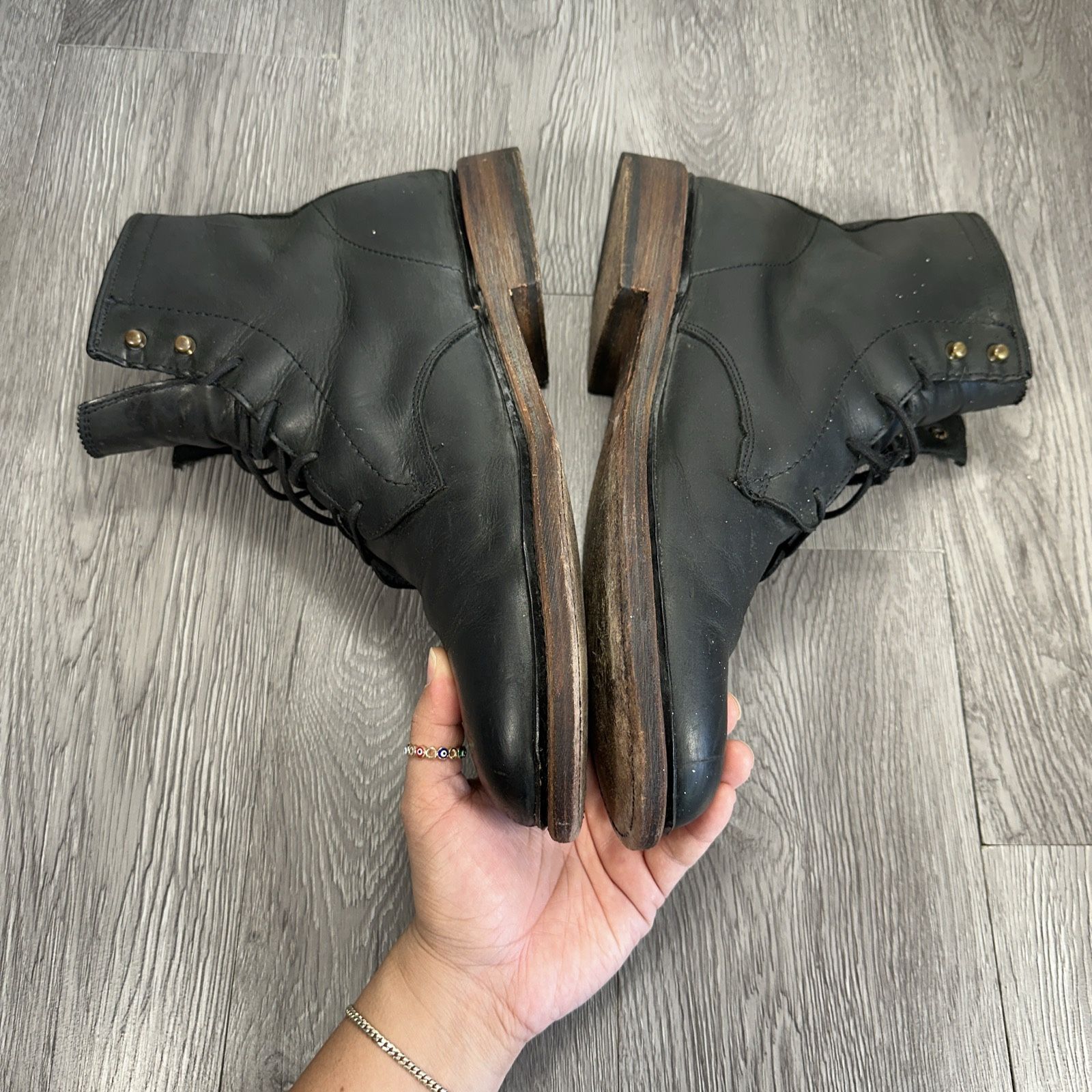FRYE James Solid Black Leather Lace Up Ankle Boots Men