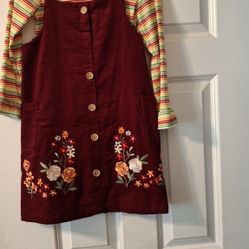 3 Peice Set. Burgundy Corduroy Jumper Dress With Matching  Head Band.
