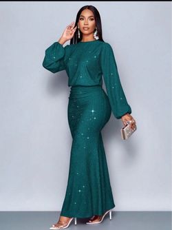 💚 Vestido Largo Verde Esmeralda con Brillos ✨