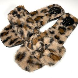 NEW Kate Spade Sandy Leopard Print Faux Fur Slippers Sandals Sz 10B 