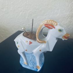 Pin Cushion, Vintage Ceramic, Goat, Ram, Animal