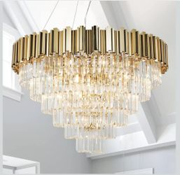 New D35.4”  XL 17-Light 6-Tier Gold Crystal Tiered Chandelier Luxury Lighting for High Ceilings 