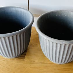 2 Gray Planting Pots, 9” TallX11” Diameter.