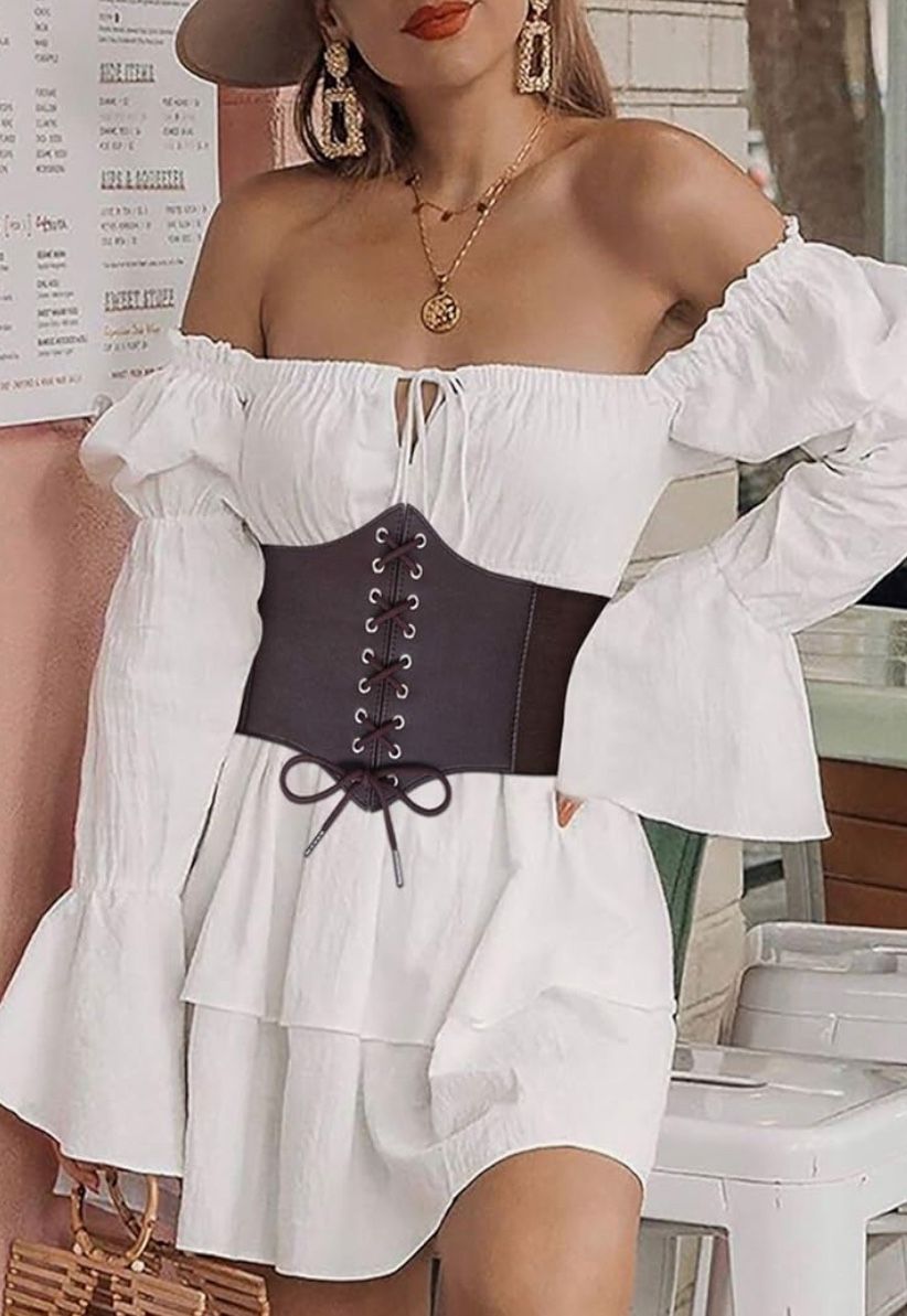 Coffee Brown Corset Waist Belt for Women, Wide Elastic