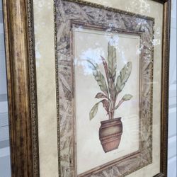 36.5" wide 42" high gold bronze framed botanical Anthurium painting art hanging wall art tropical