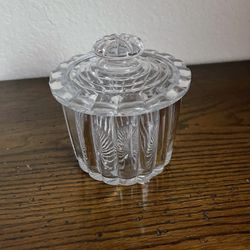 Vintage Covered Heavy Glass Ribbed Trinket Box With Glass Lid 